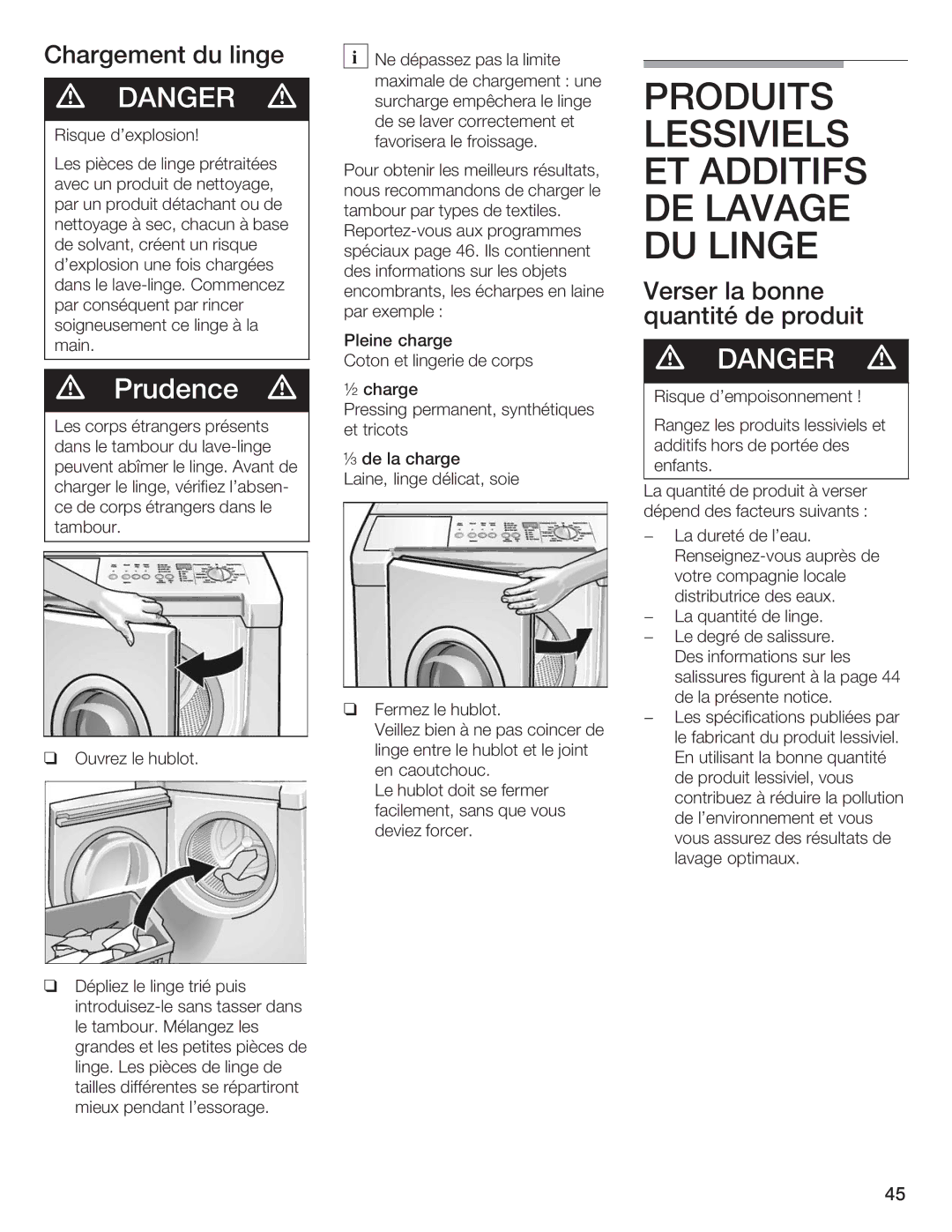 Siemens WFXD5200UC manual Produits, Lessiviels, Etadditifs, Linge 