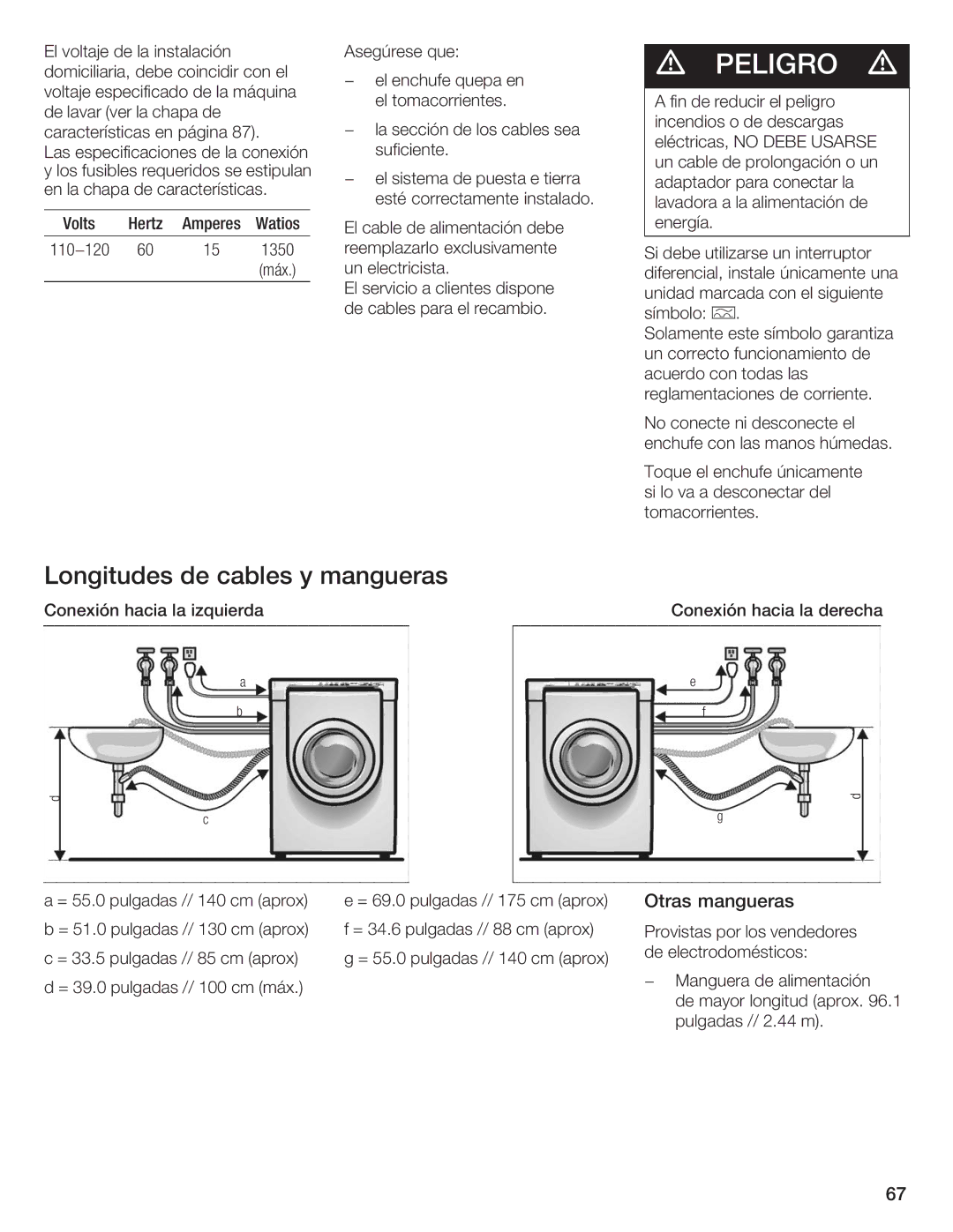 Siemens WFXD5200UC manual Longitudes Cables y Mangueras, AproxOtras mangueras 