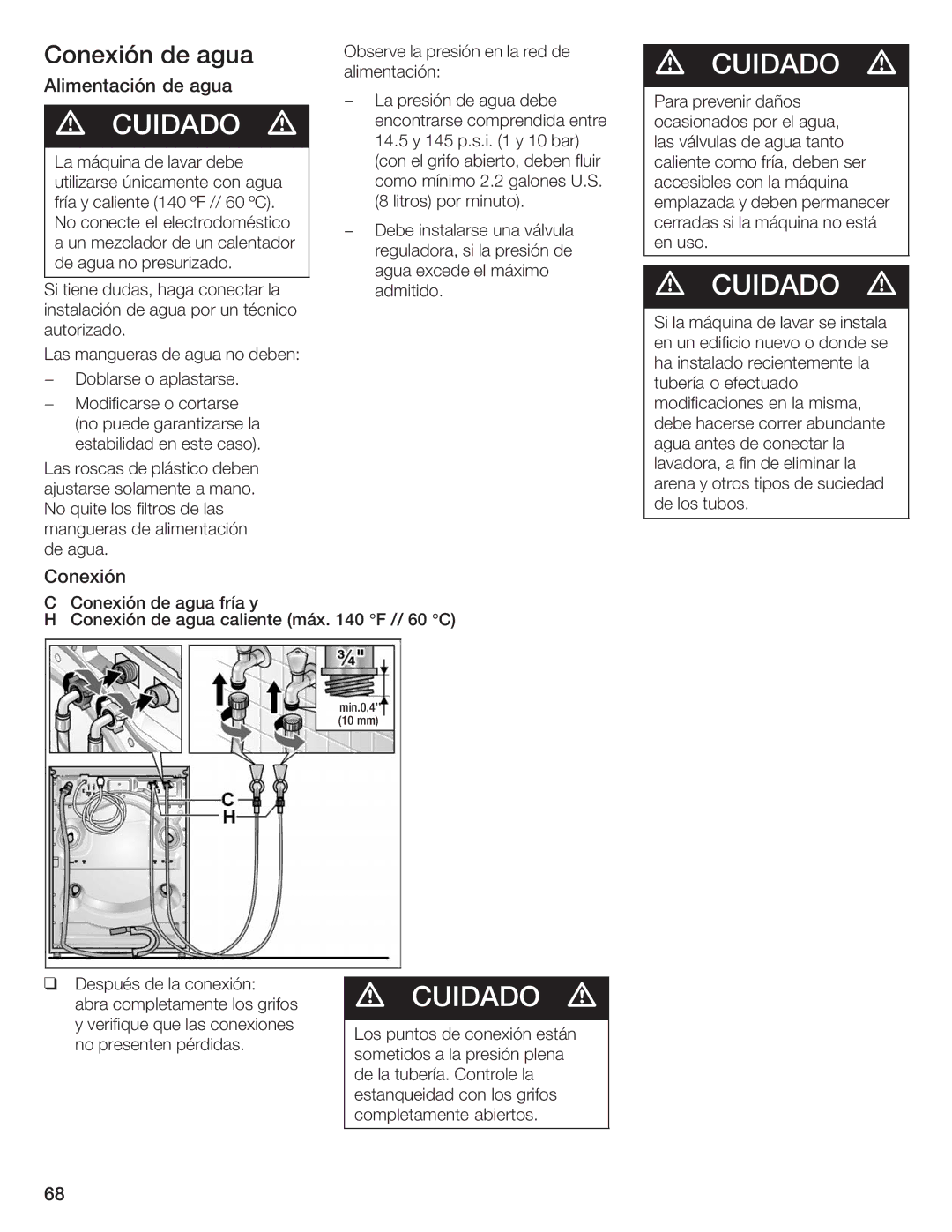 Siemens WFXD5200UC manual Conexión Agua, Alimentación Agua 