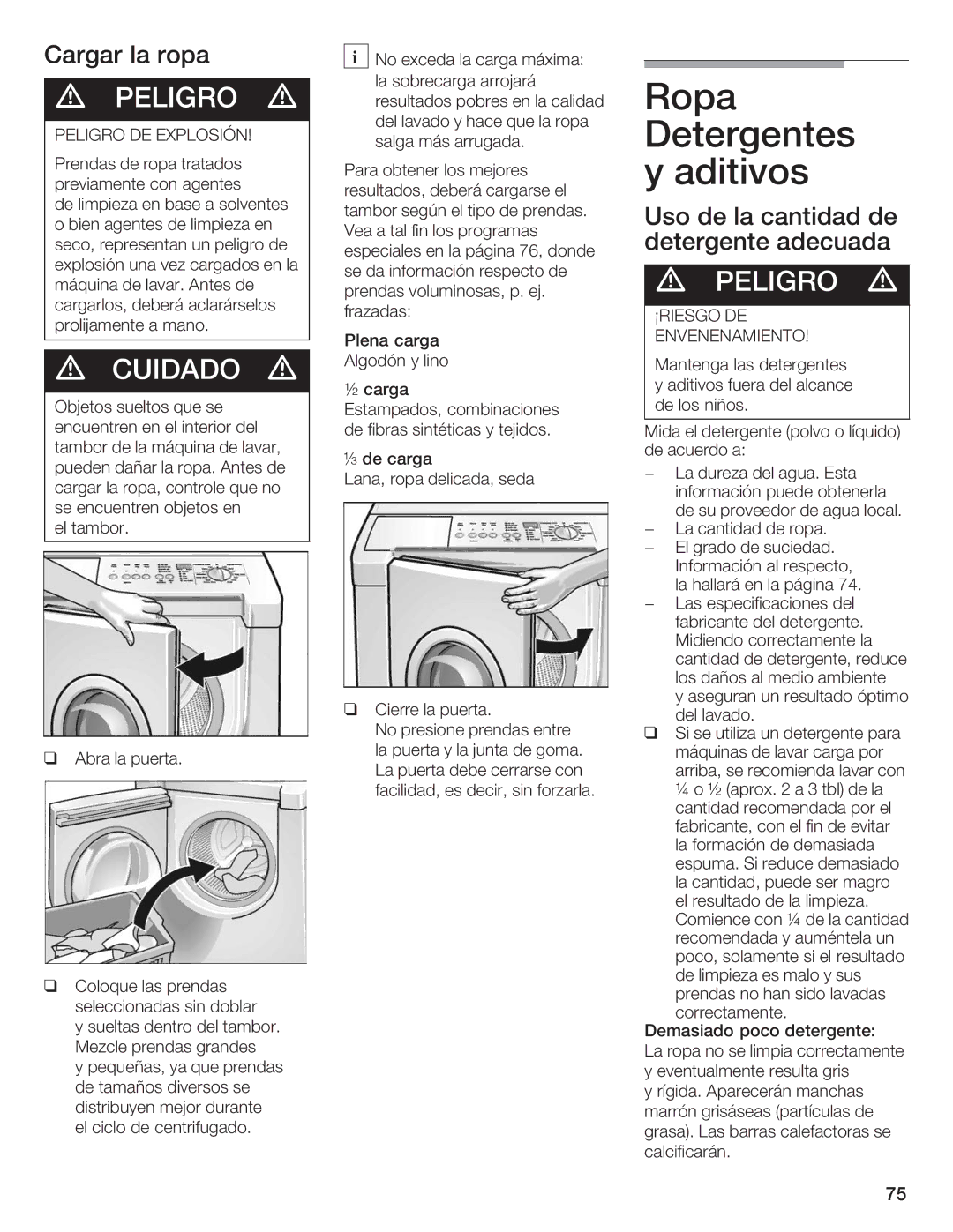 Siemens WFXD5200UC manual Ropa, Detergentes, Aditivos 