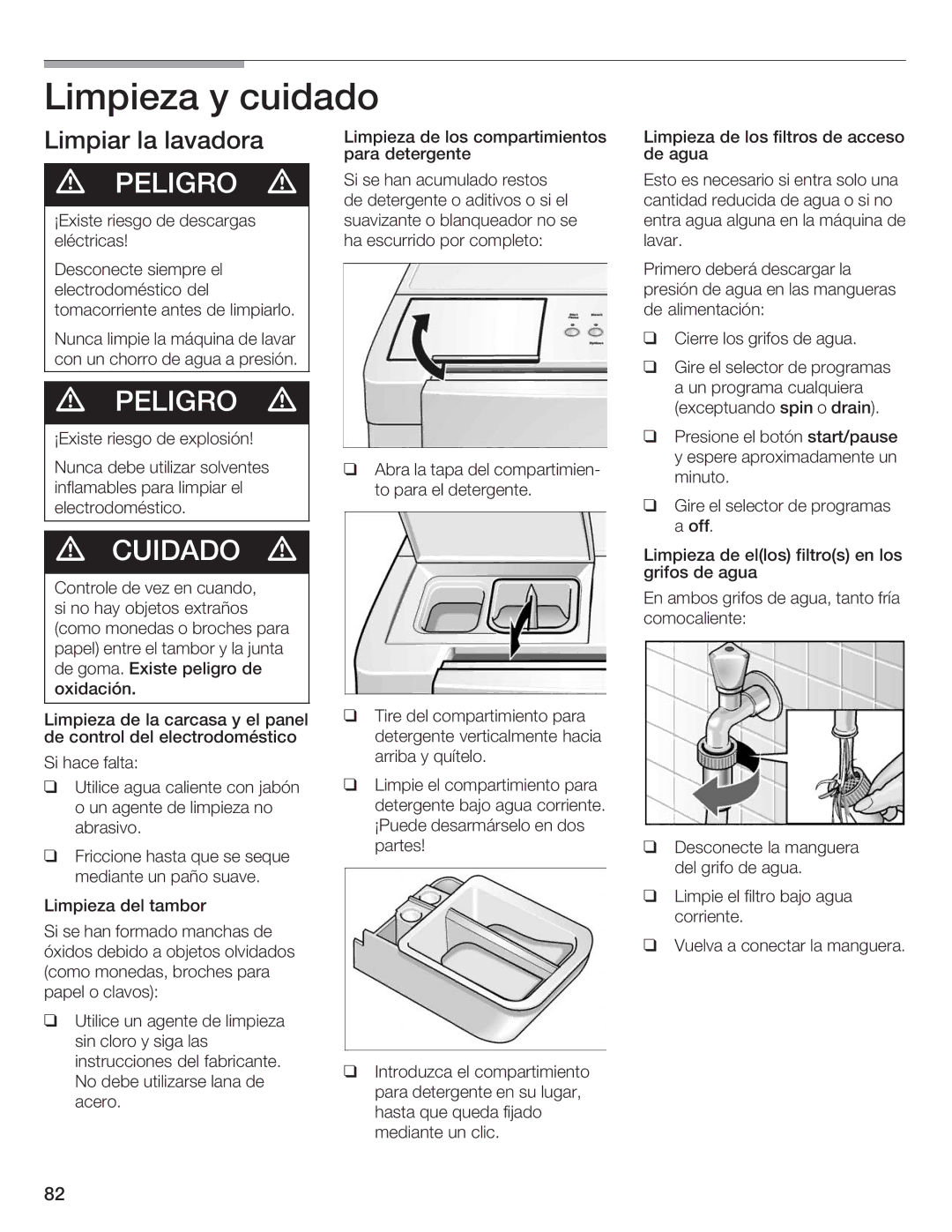 Siemens WFXD5200UC manual Limpieza y cuidado, Limpiar la lavadora 