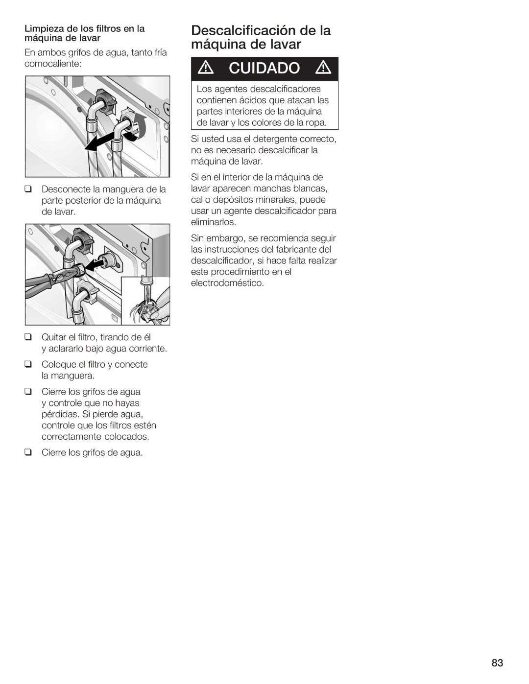 Siemens WFXD5200UC manual Descalcificación, Fríamáquina Lavar 