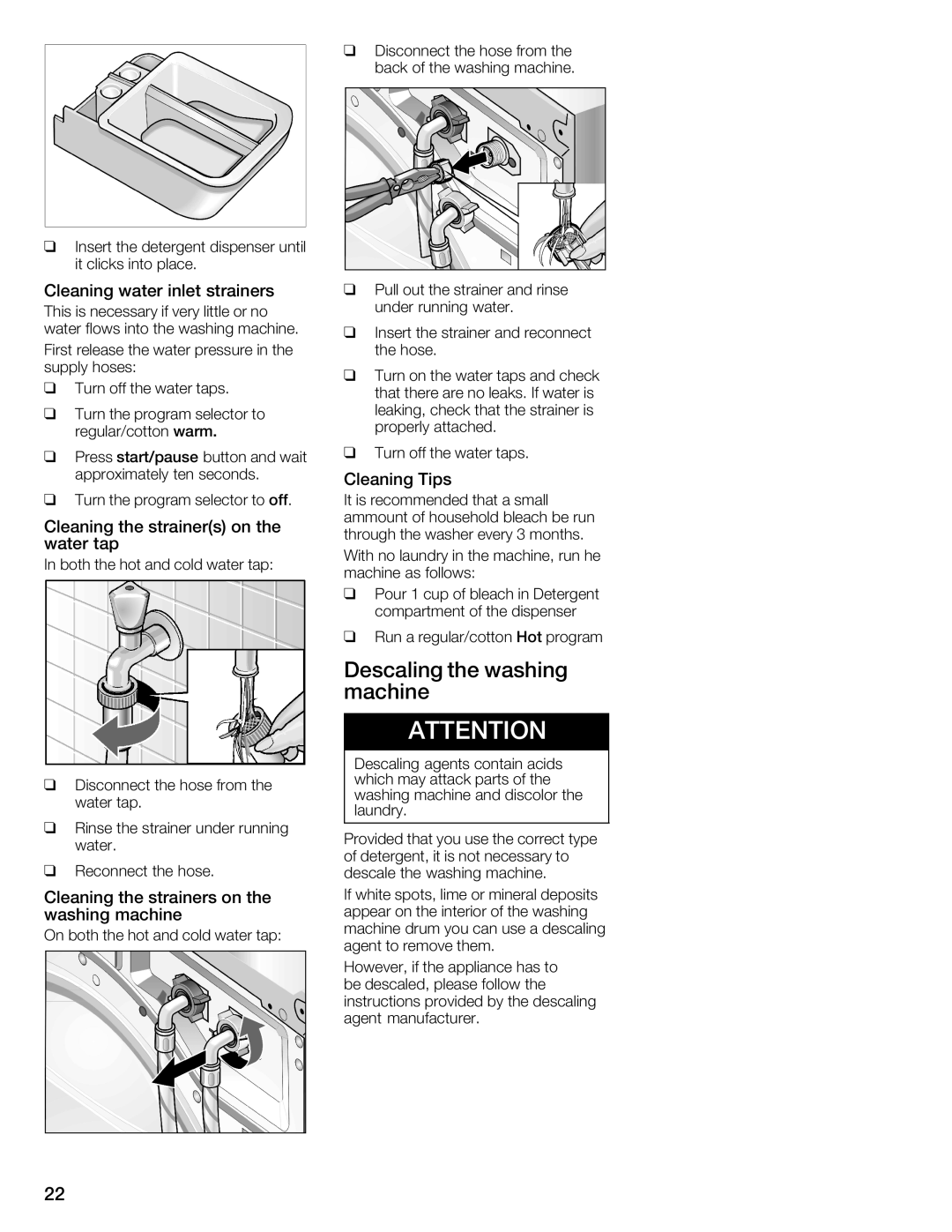 Siemens WFXD5202UC manual Descaling the washing machine 