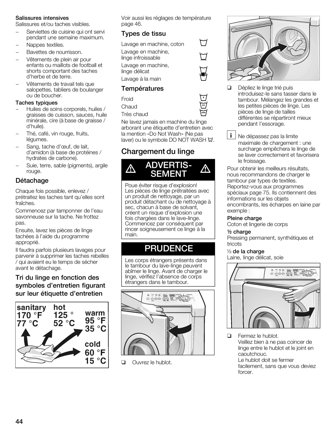 Siemens WFXD5202UC manual Chargement Linge 