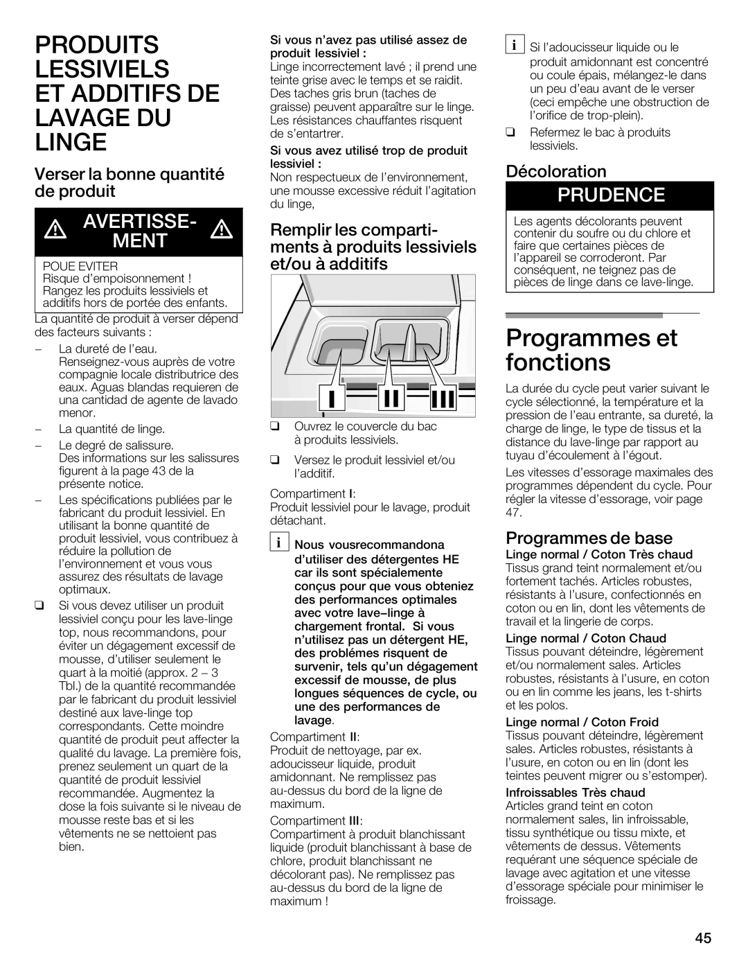 Siemens WFXD5202UC manual Produits, Lessiviels, Lavage, Linge 