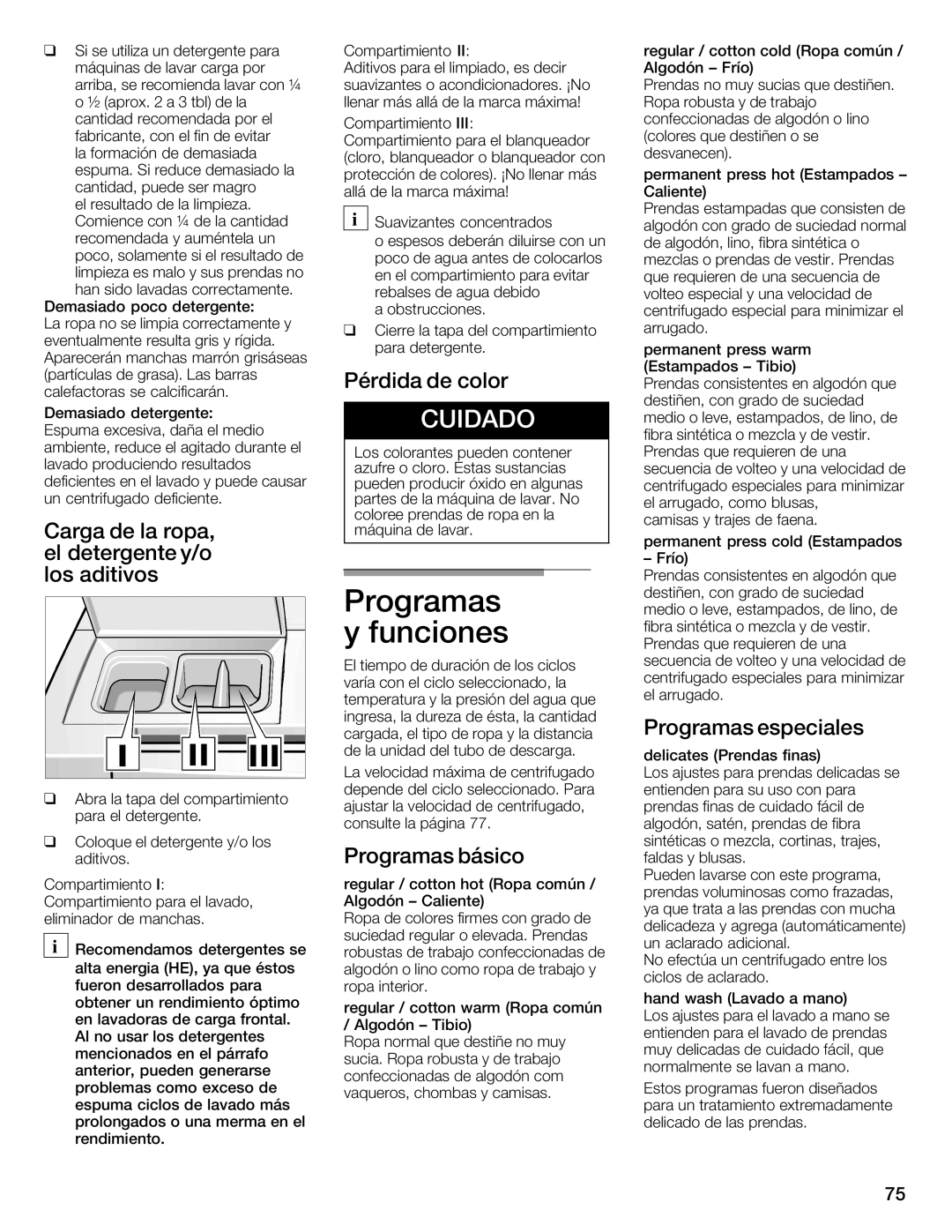 Siemens WFXD5202UC manual Programas, Yefunciones 