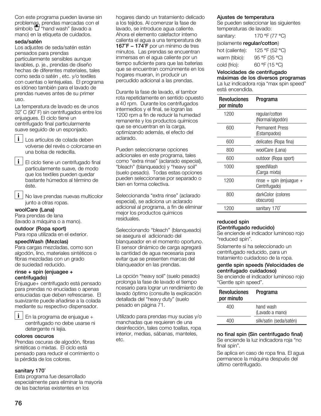 Siemens WFXD5202UC manual Programa 