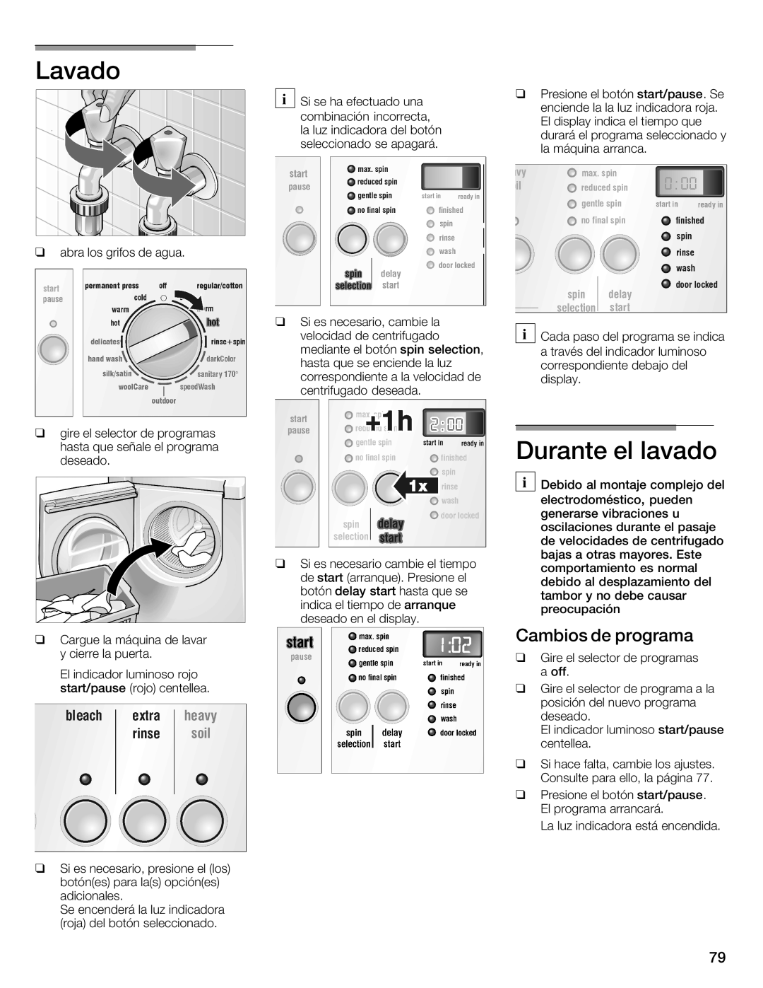 Siemens WFXD5202UC manual Lavado, Durante elelavado, Cambios de programa 