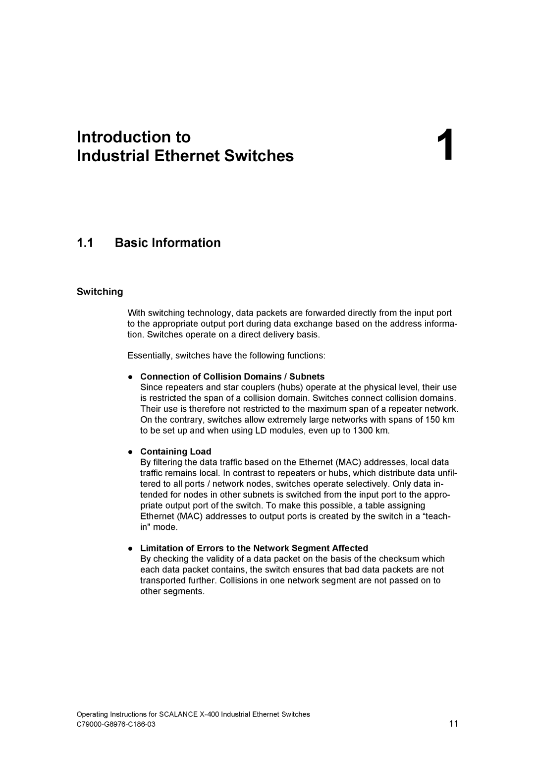 Siemens X-400 technical specifications Introduction to Industrial Ethernet Switches, Basic Information, Switching 