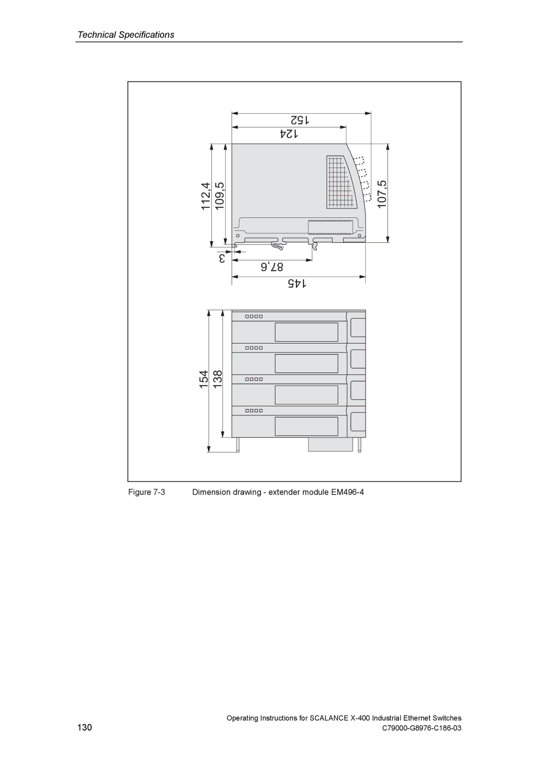 Siemens X-400 technical specifications 152 124 112,4 109,5 107,5 87,6 145 154 138, 130 