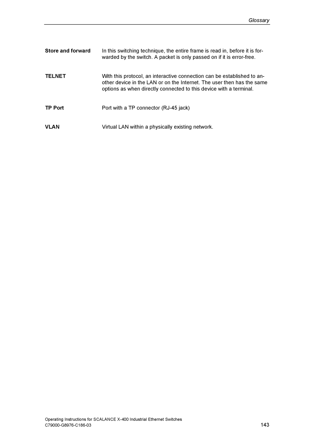 Siemens X-400 technical specifications Store and forward, TP Port, Port with a TP connector RJ-45 jack, 143 