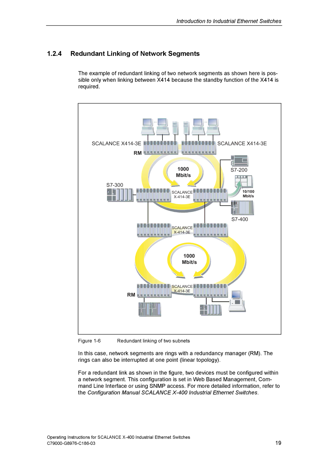 Siemens X-400 technical specifications Redundant Linking of Network Segments, Redundant linking of two subnets 