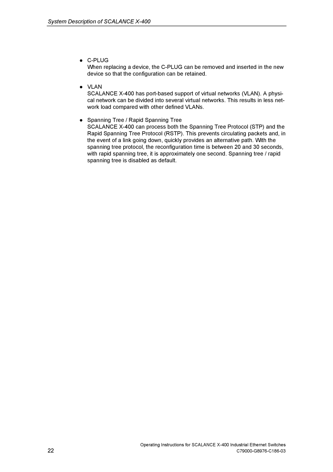 Siemens X-400 technical specifications System Description of Scalance 