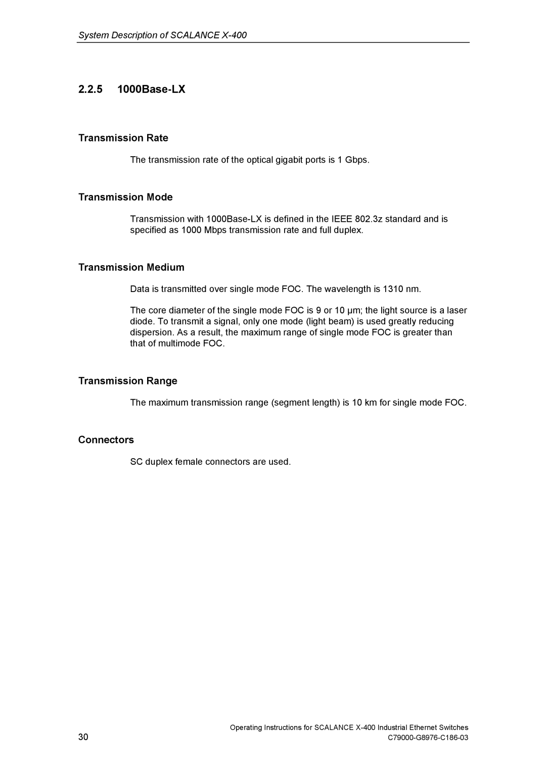 Siemens X-400 technical specifications 5 1000Base-LX 