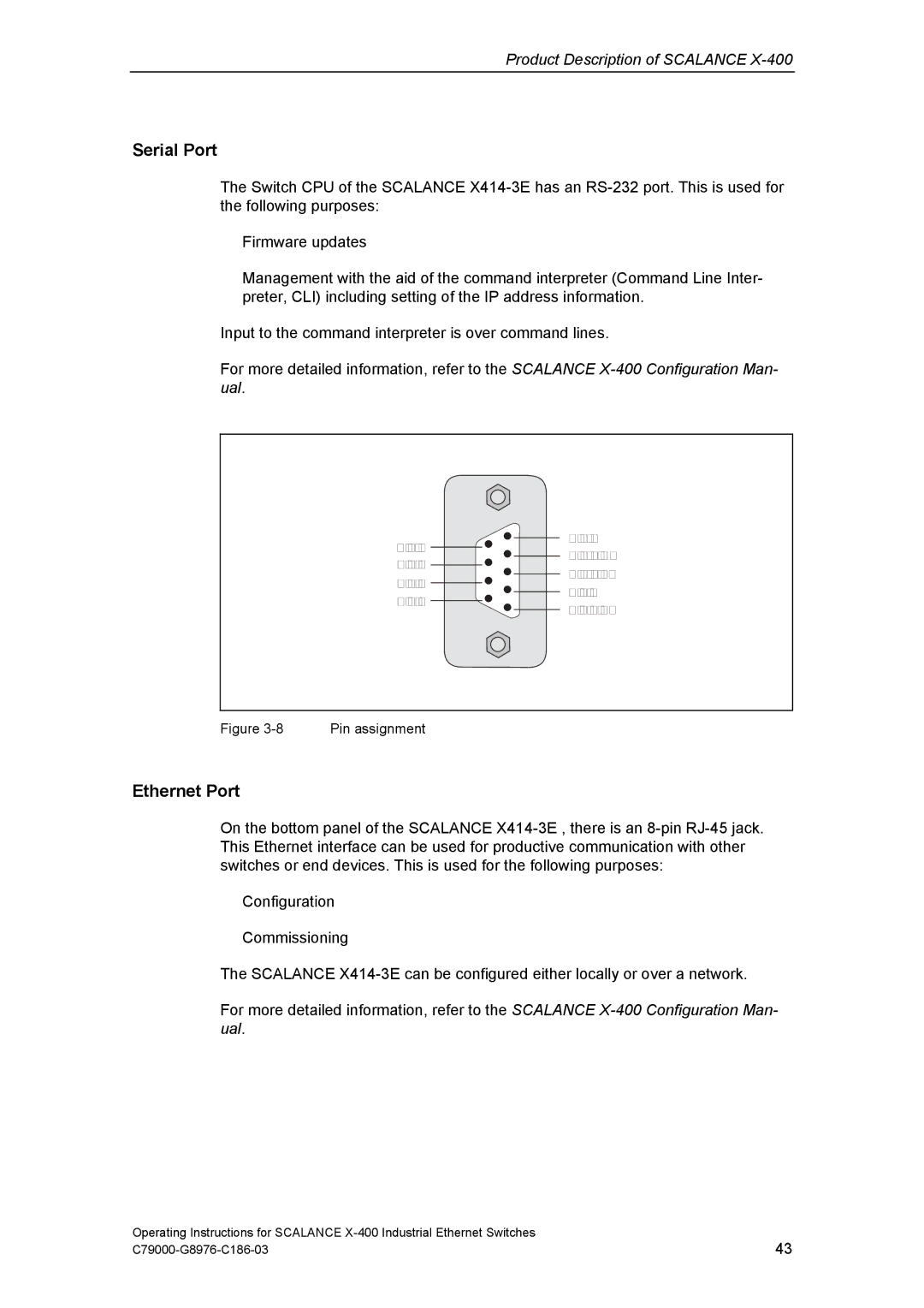 Siemens X-400 technical specifications Serial Port, Ethernet Port 