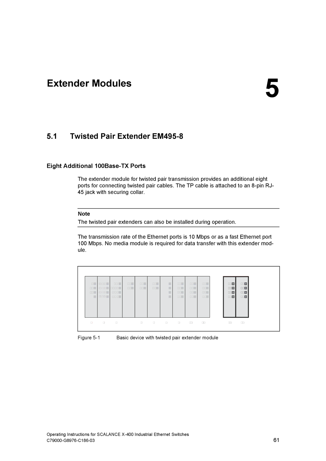 Siemens X-400 technical specifications Extender Modules, Twisted Pair Extender EM495-8, Eight Additional 100Base-TX Ports 