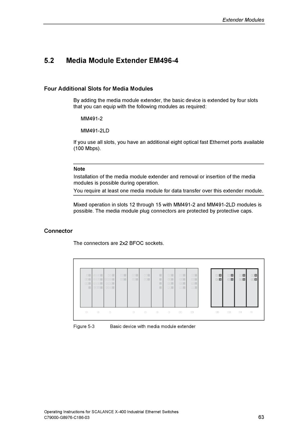 Siemens X-400 technical specifications Media Module Extender EM496-4, Four Additional Slots for Media Modules 