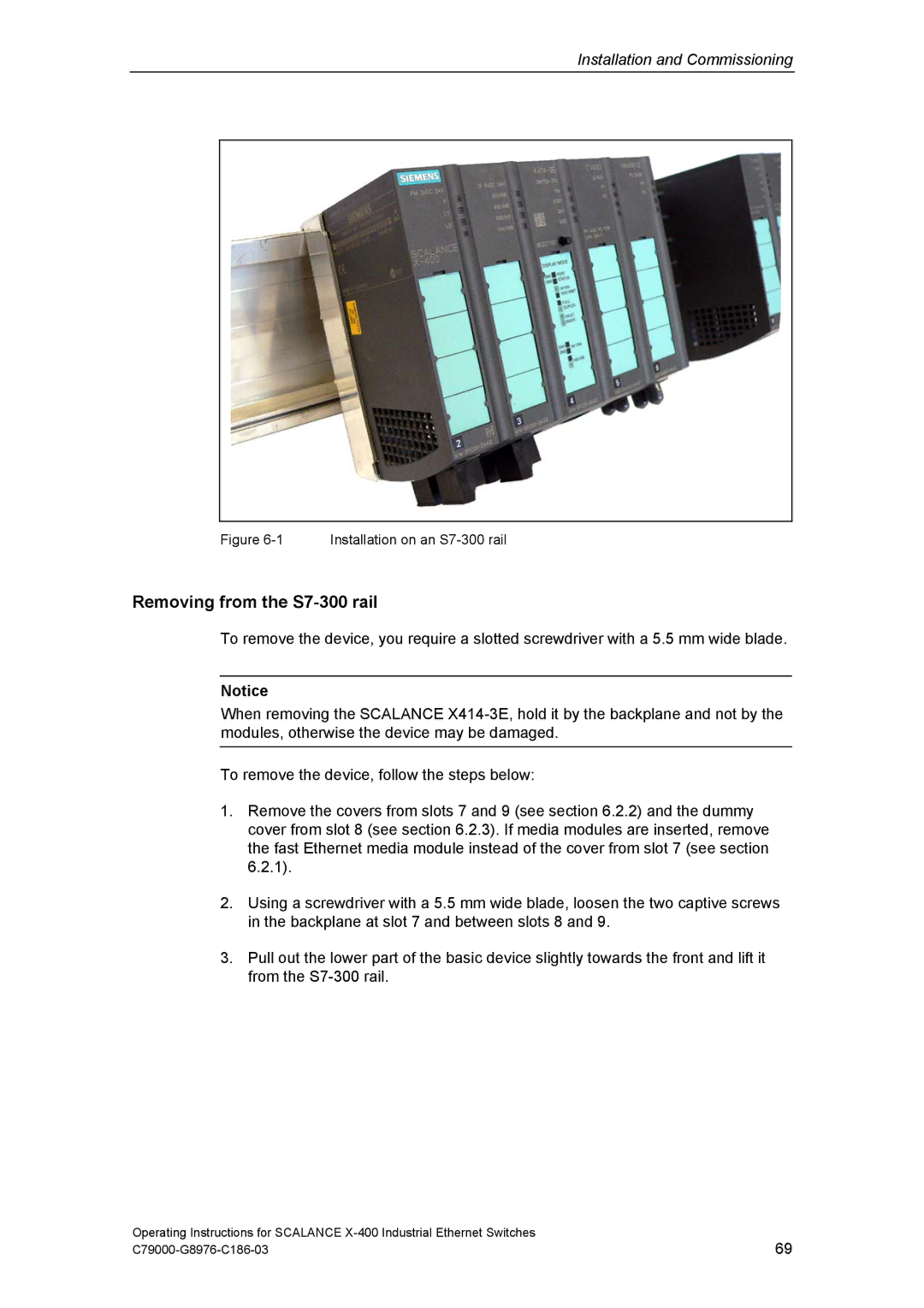 Siemens X-400 technical specifications Removing from the S7-300 rail, Installation on an S7-300 rail 