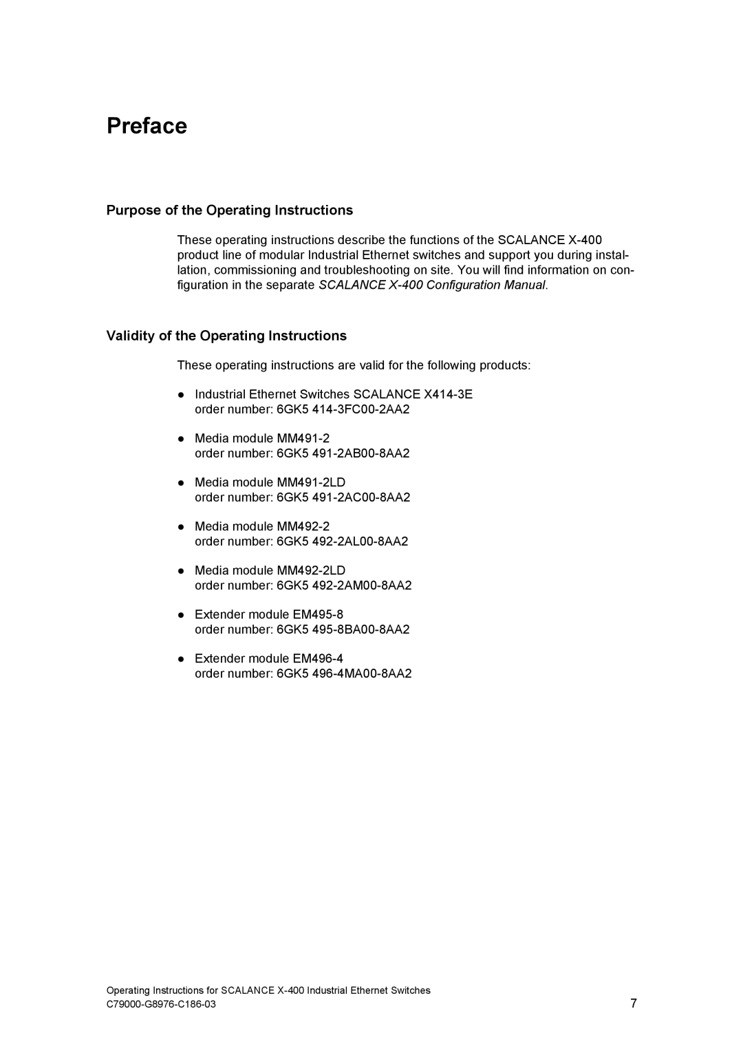 Siemens X-400 Preface, Purpose of the Operating Instructions, Validity of the Operating Instructions 