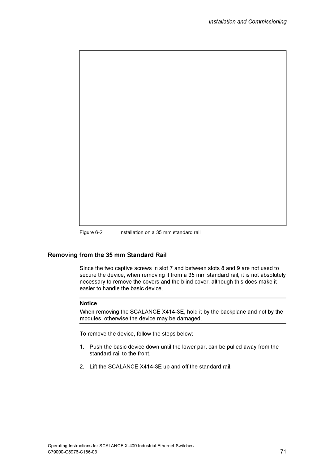 Siemens X-400 technical specifications Removing from the 35 mm Standard Rail, Installation on a 35 mm standard rail 