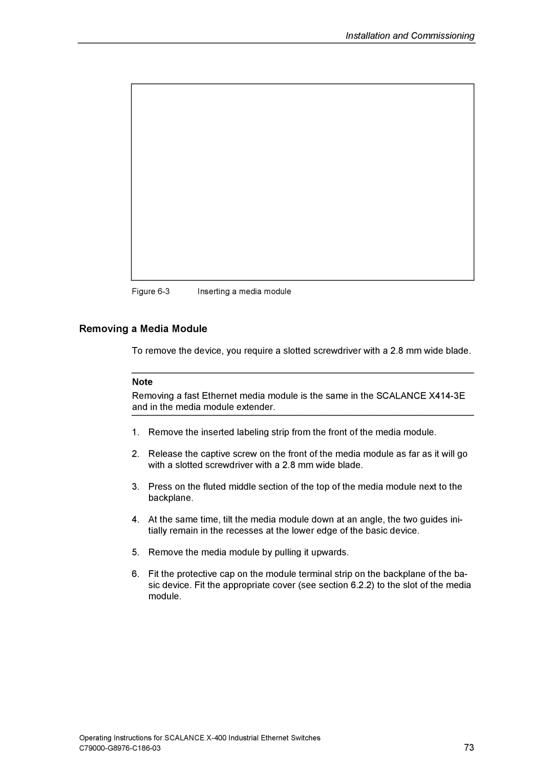 Siemens X-400 technical specifications Removing a Media Module, Inserting a media module 