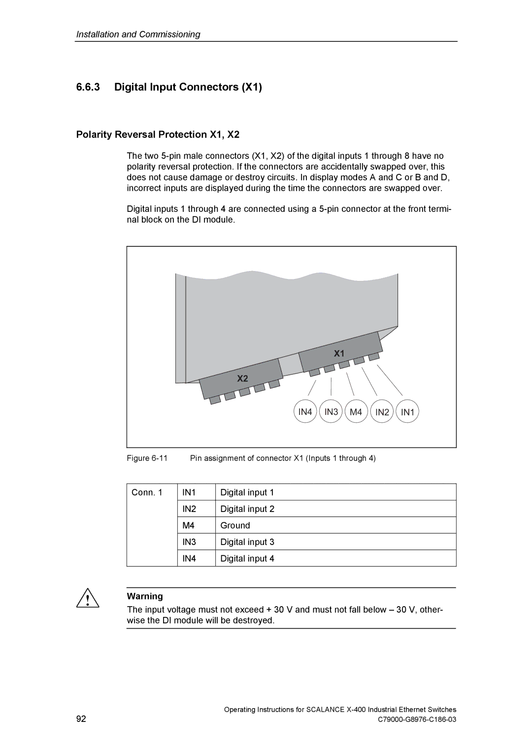 Siemens X-400 technical specifications Digital Input Connectors, Digital input 