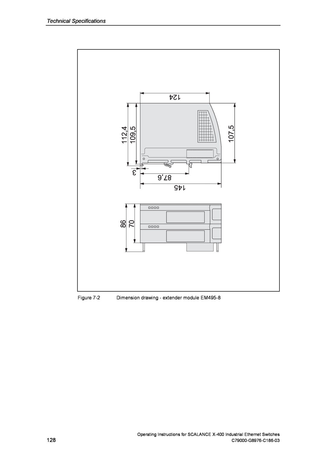 Siemens X-400 112,4, 109,5, 107,5, 87,6, Technical Specifications, 2 Dimension drawing - extender module EM495-8 