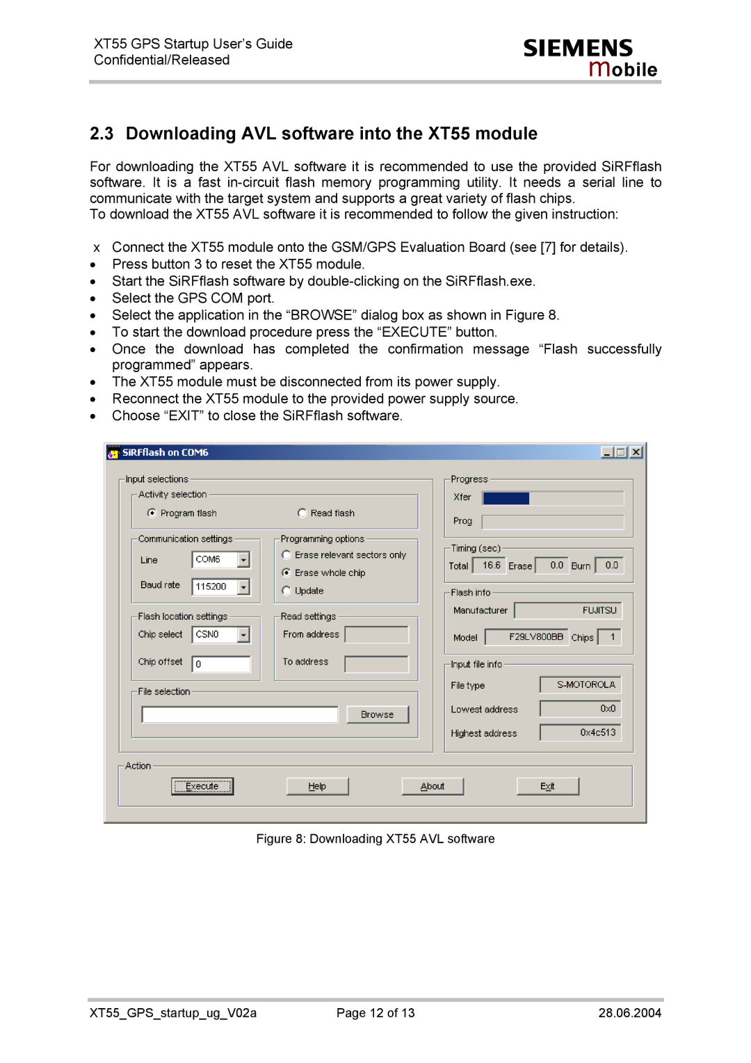 Siemens manual Downloading AVL software into the XT55 module 