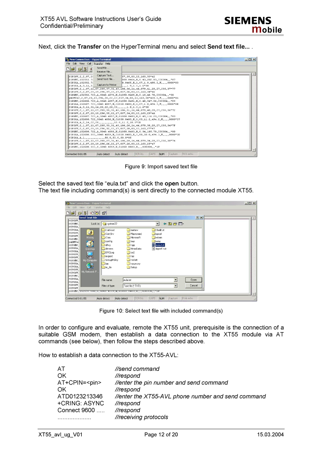 Siemens XT55 manual Send command 