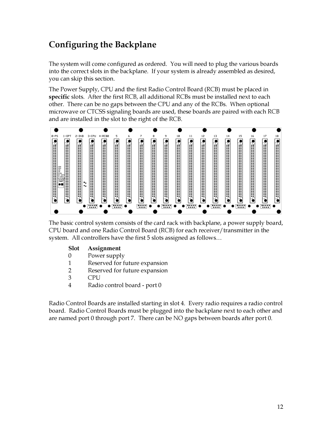 Sierra 200 owner manual Configuring the Backplane, Slot Assignment 