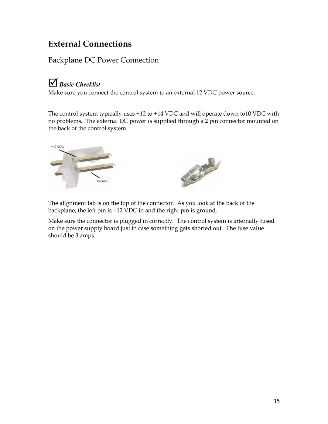 Sierra 200 owner manual External Connections, Backplane DC Power Connection 