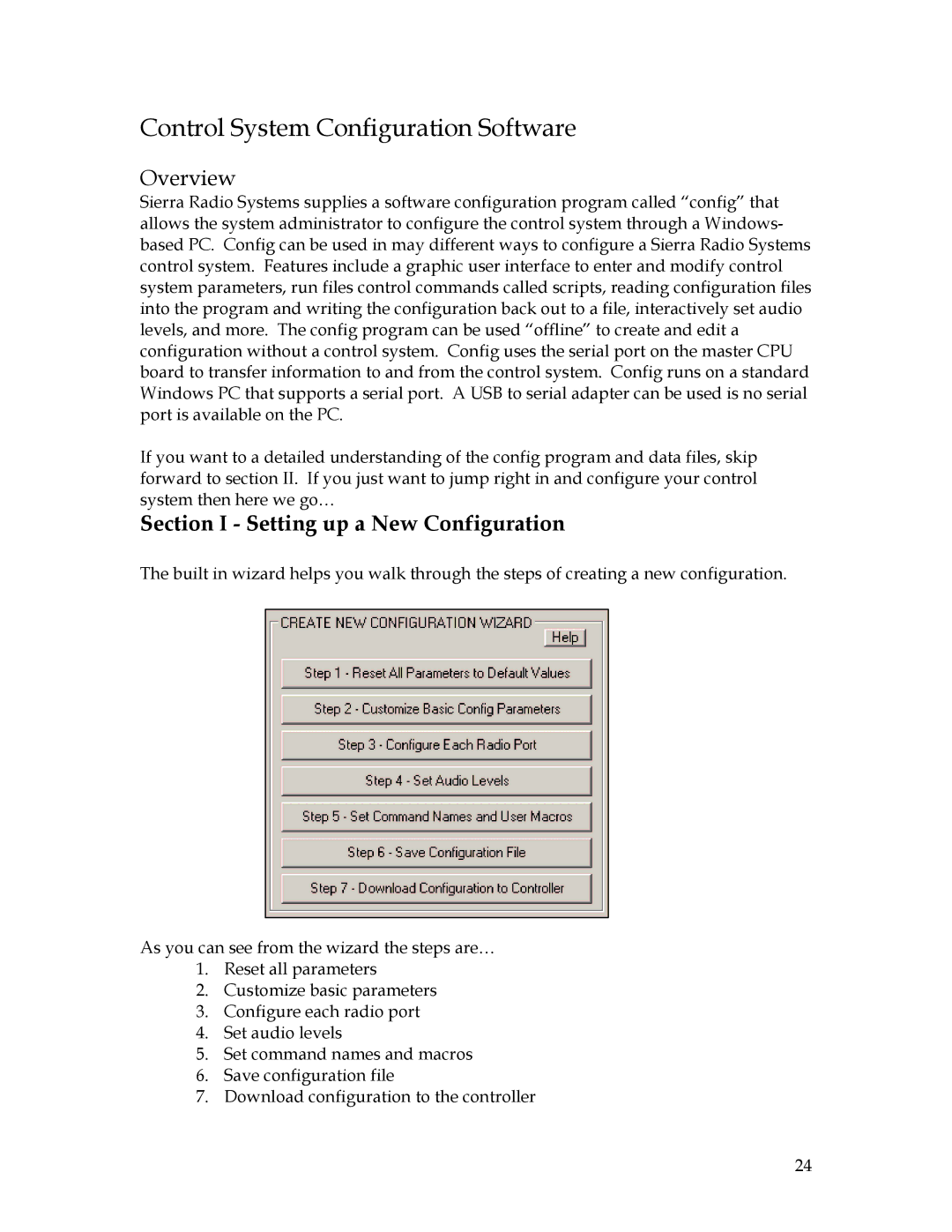 Sierra 200 owner manual Control System Configuration Software, Overview 