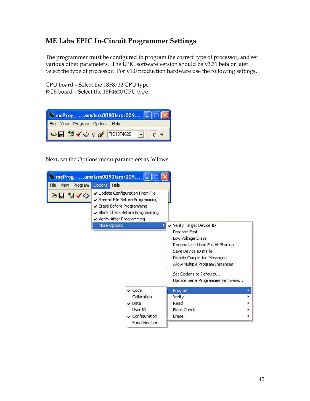 Sierra 200 owner manual ME Labs Epic In-Circuit Programmer Settings 