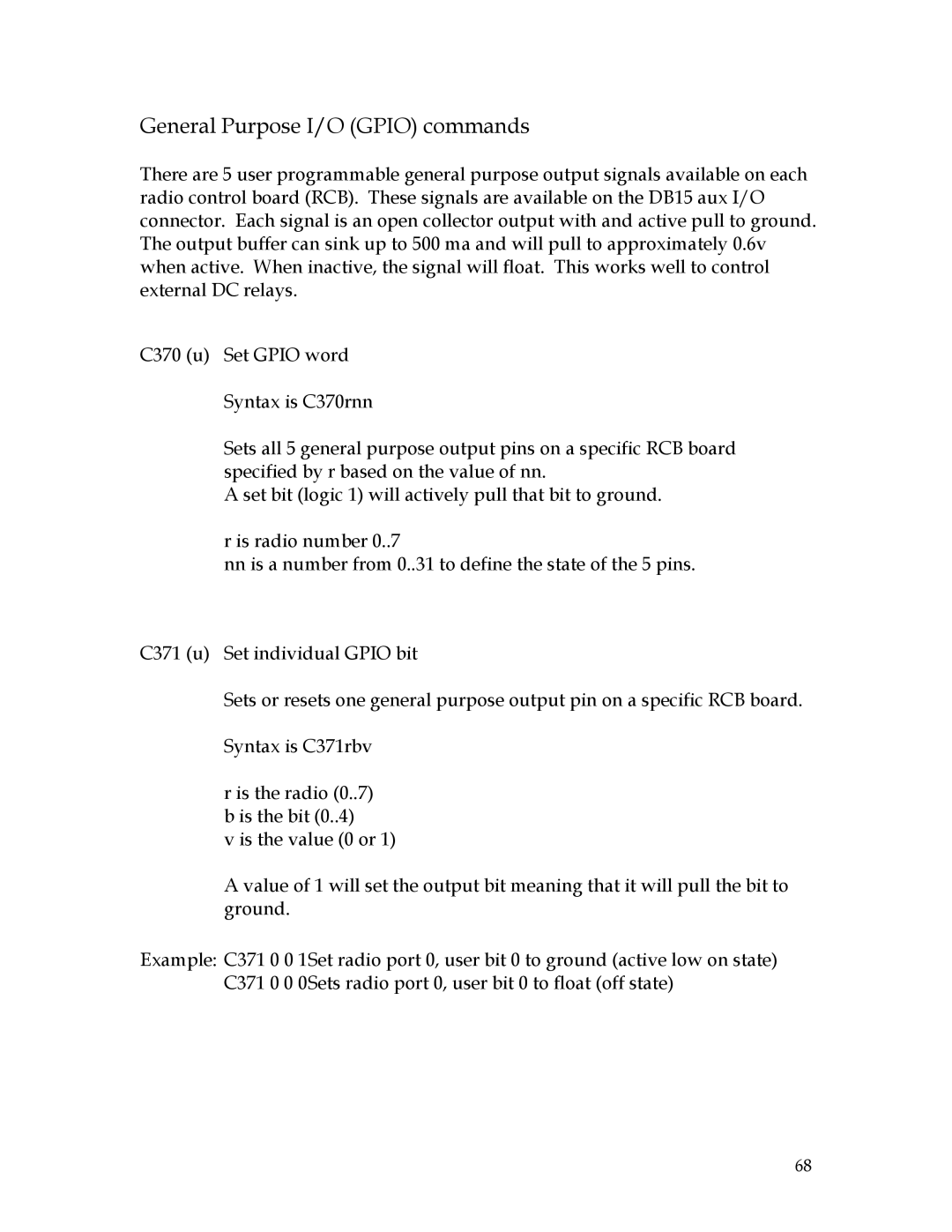 Sierra 200 owner manual General Purpose I/O Gpio commands 