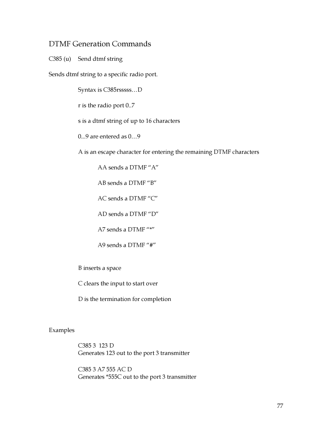 Sierra 200 owner manual Dtmf Generation Commands 