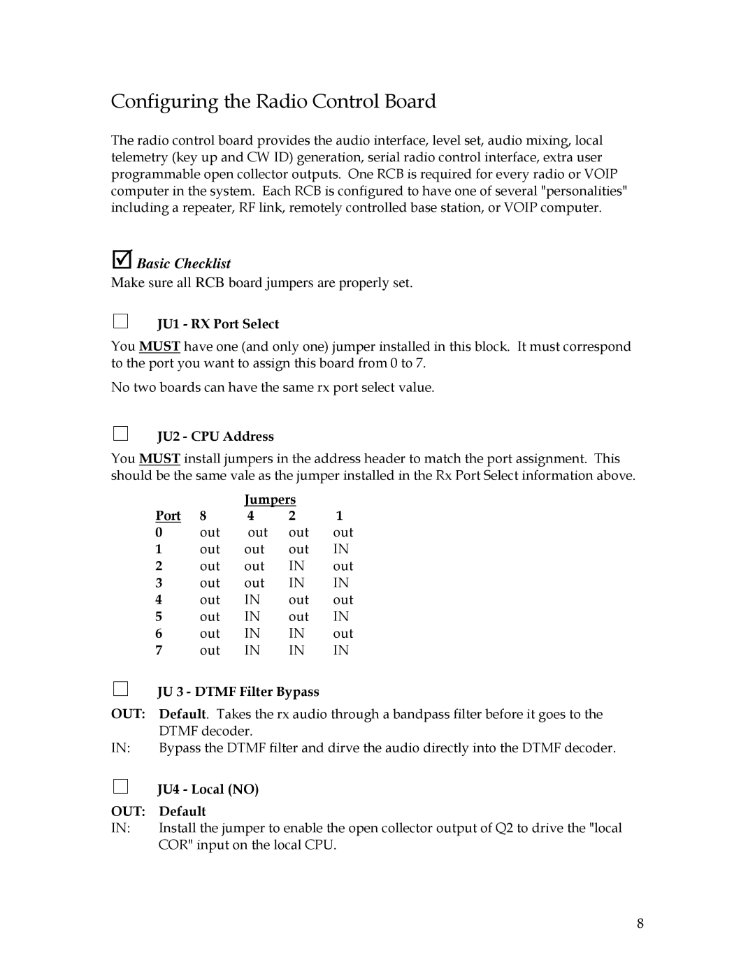 Sierra 200 owner manual Configuring the Radio Control Board 