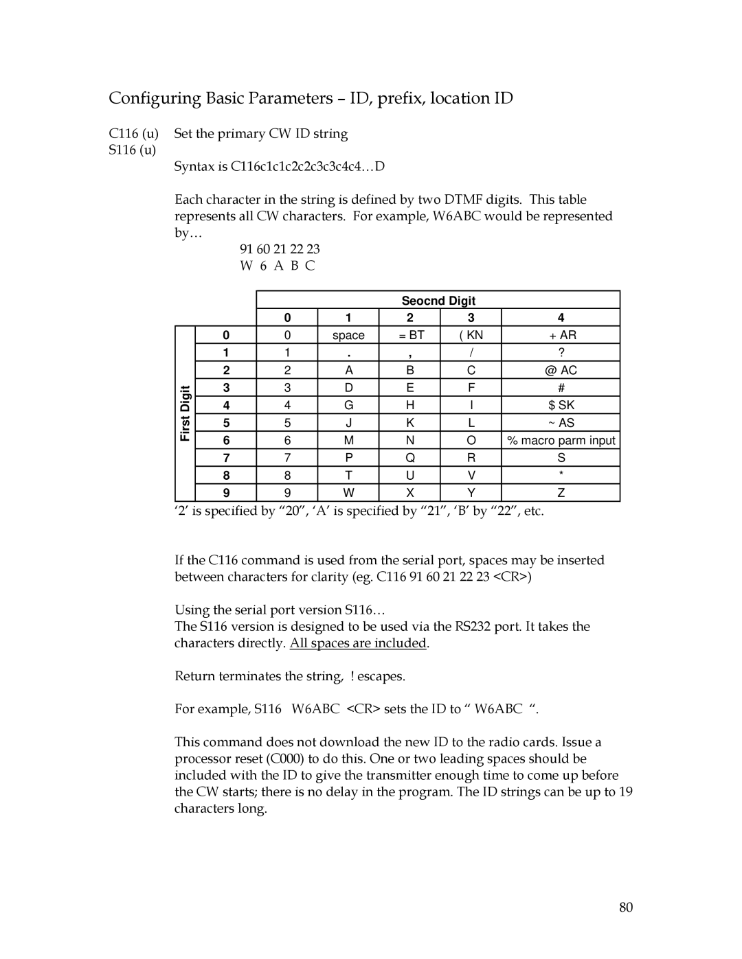 Sierra 200 owner manual Configuring Basic Parameters ID, prefix, location ID 