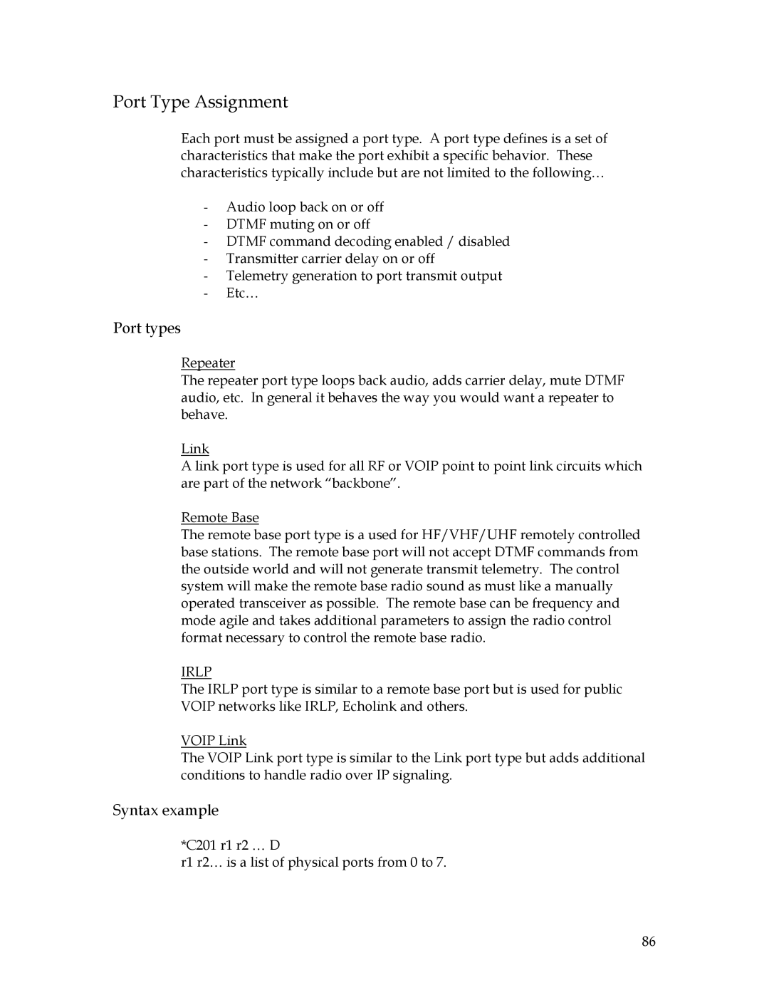 Sierra 200 owner manual Port Type Assignment, Port types 