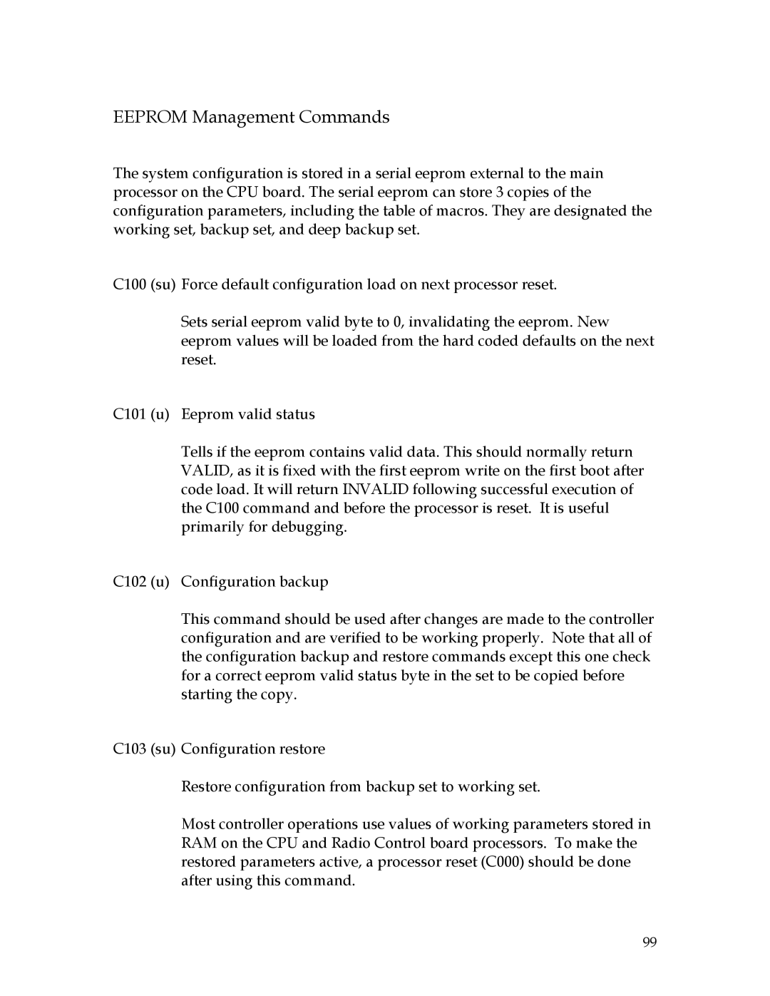 Sierra 200 owner manual Eeprom Management Commands 