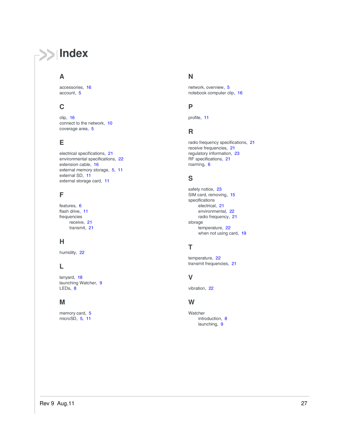 Sierra 2131232 manual Index 