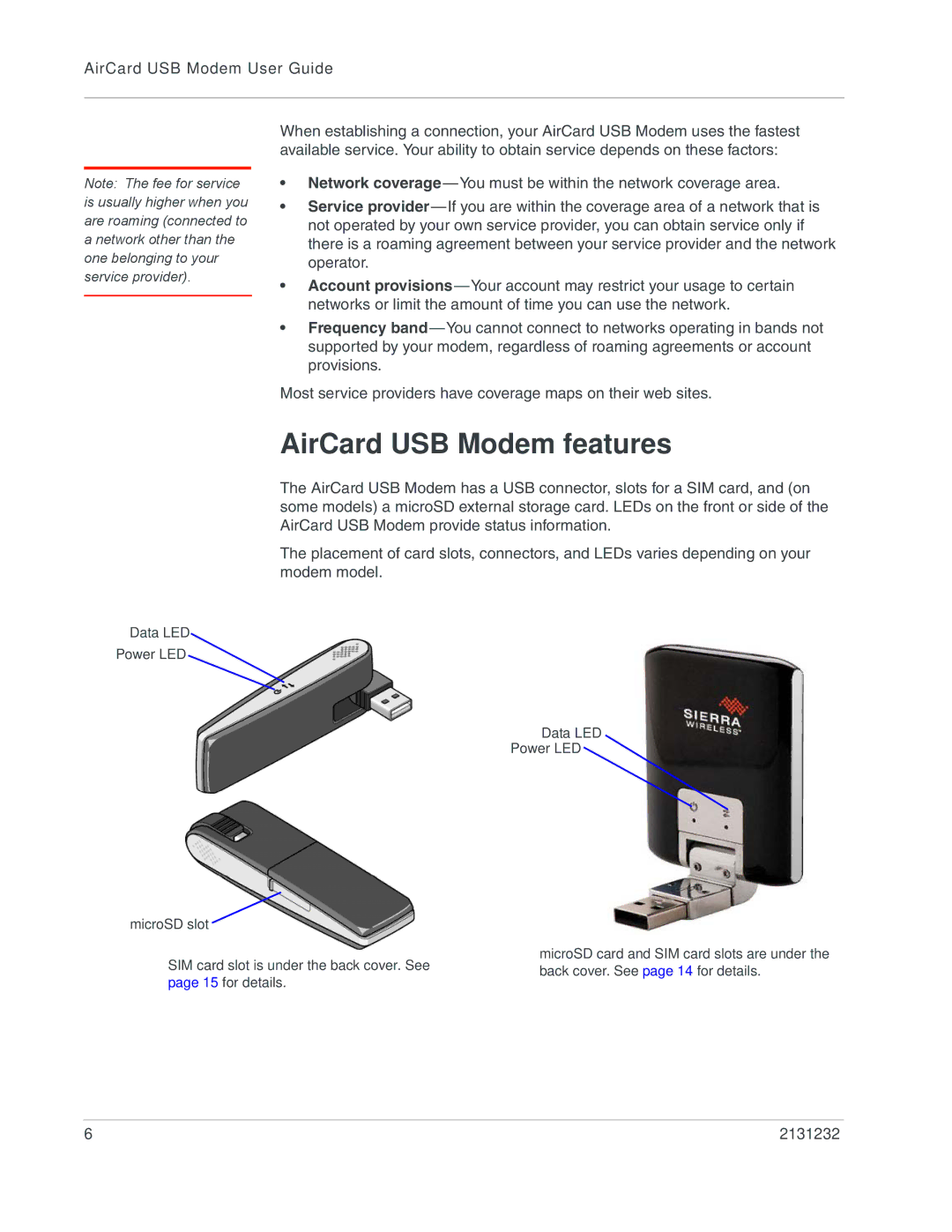 Sierra 2131232 manual AirCard USB Modem features 