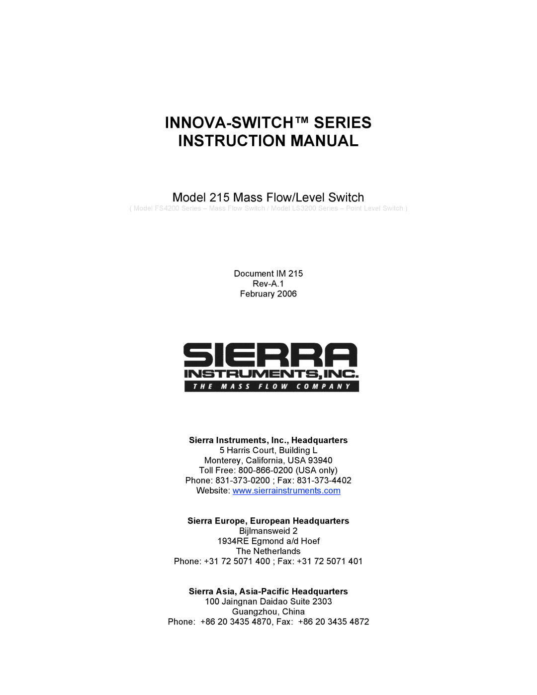 Sierra 215 manual INNOVA-SWITCH Series 