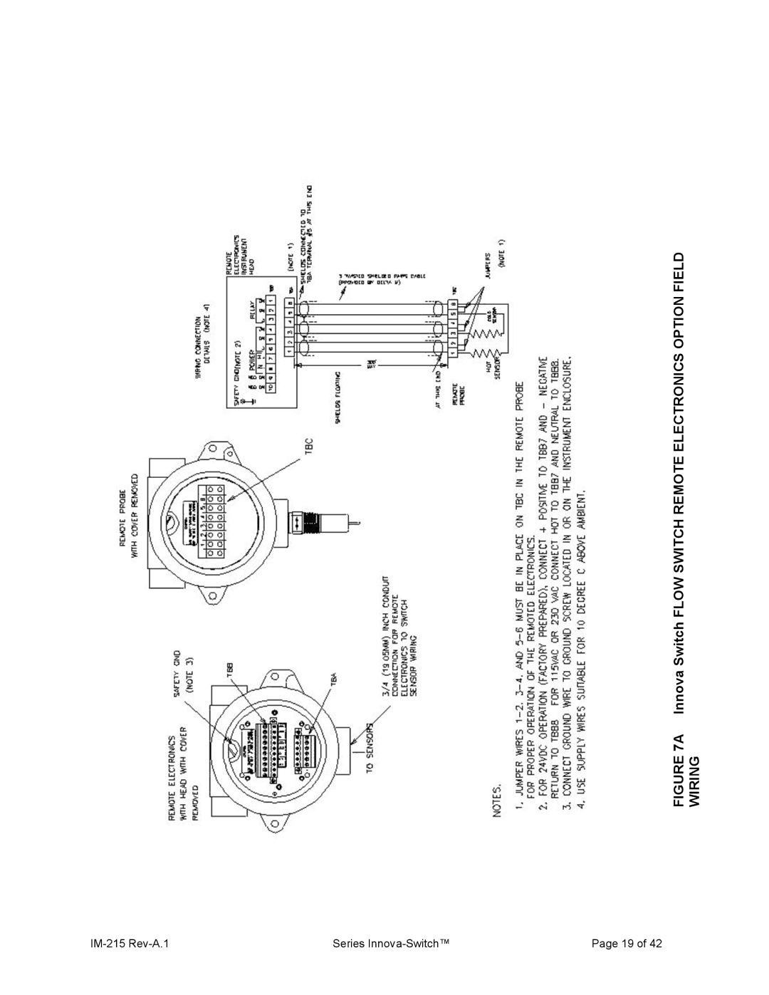 Sierra 215 manual Innova Switch Flow Switch Remote Electronics Option Field, Wiring 