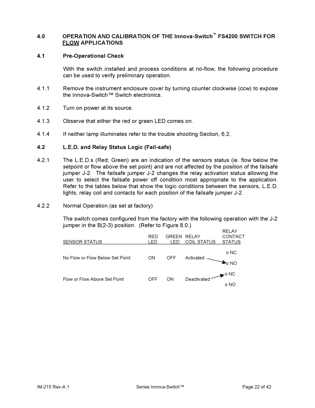 Sierra 215 manual L.E.D. and Relay Status Logic Fail-safe 