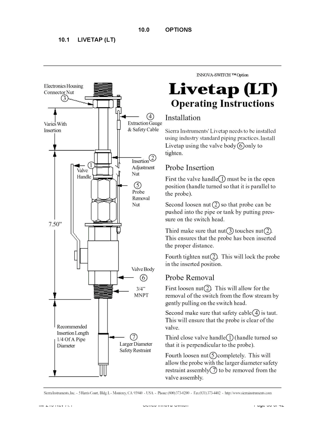 Sierra 215 manual Options Livetap LT 