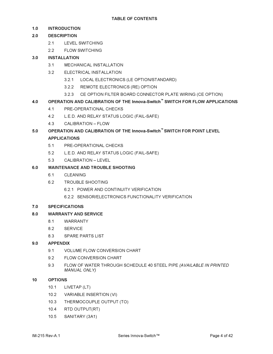 Sierra 215 manual Table of Contents Introduction Description 