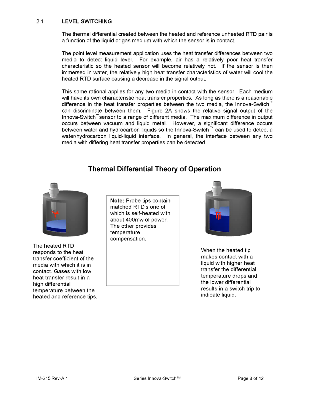 Sierra 215 manual Thermal Differential Theory of Operation, Level Switching 