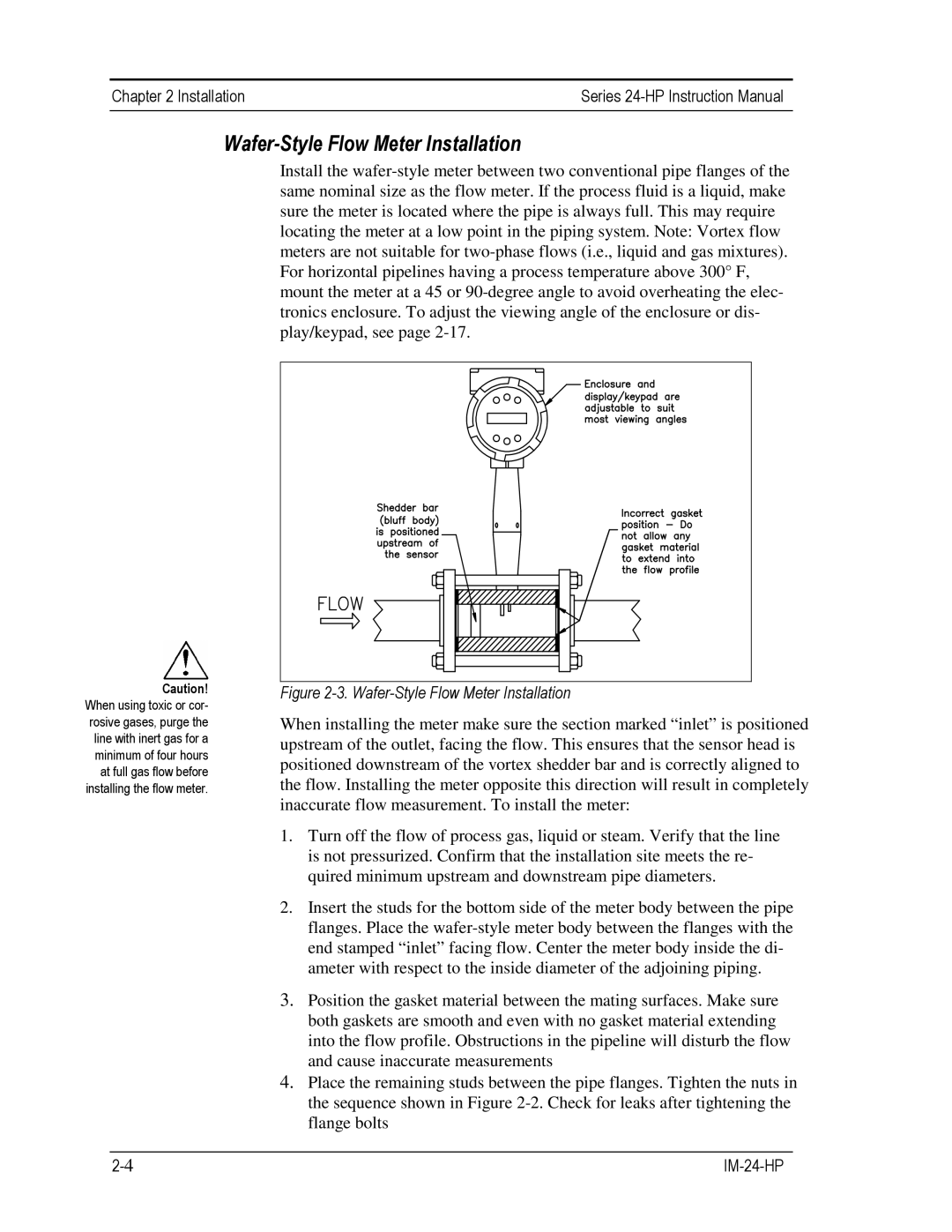 Sierra 241-VTP, 240-VTP instruction manual Wafer-Style Flow Meter Installation 