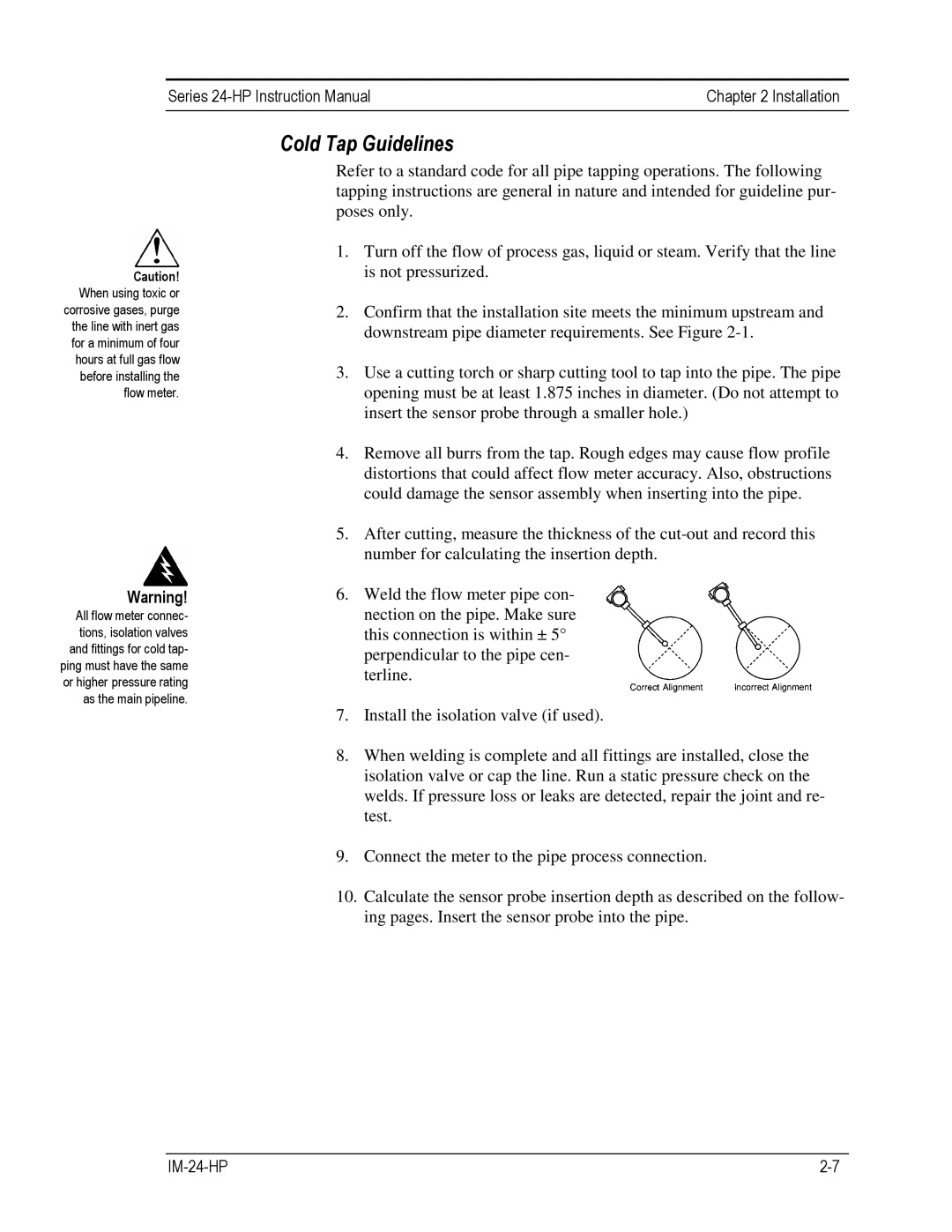 Sierra 241-VTP, 240-VTP instruction manual Cold Tap Guidelines 