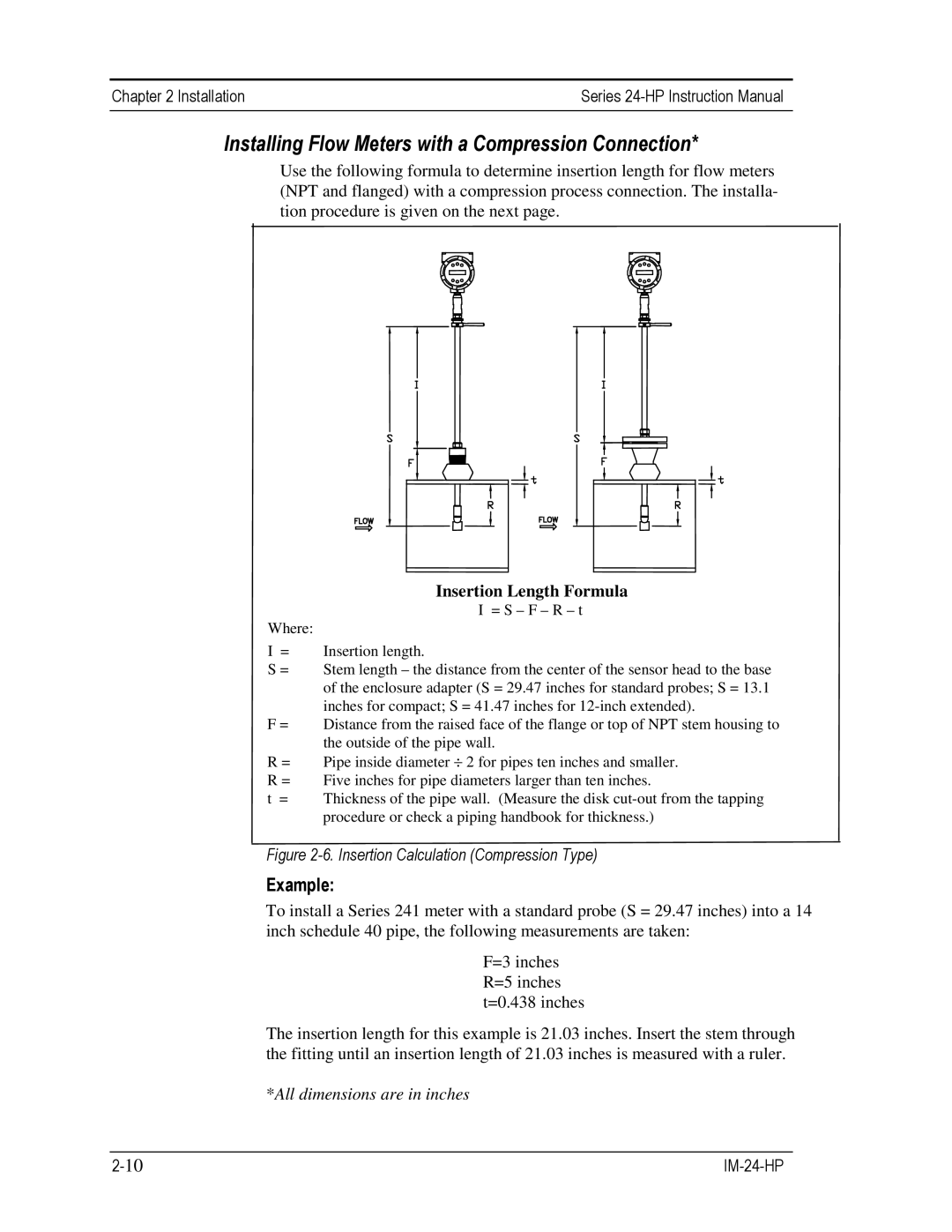 Sierra 241-VTP, 240-VTP instruction manual Installing Flow Meters with a Compression Connection, Example 